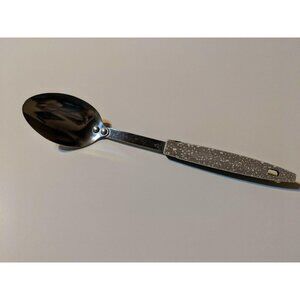 Vintage SS Small Head Serving Solid Spoon Gray White Speckled Handle 10 1/2"